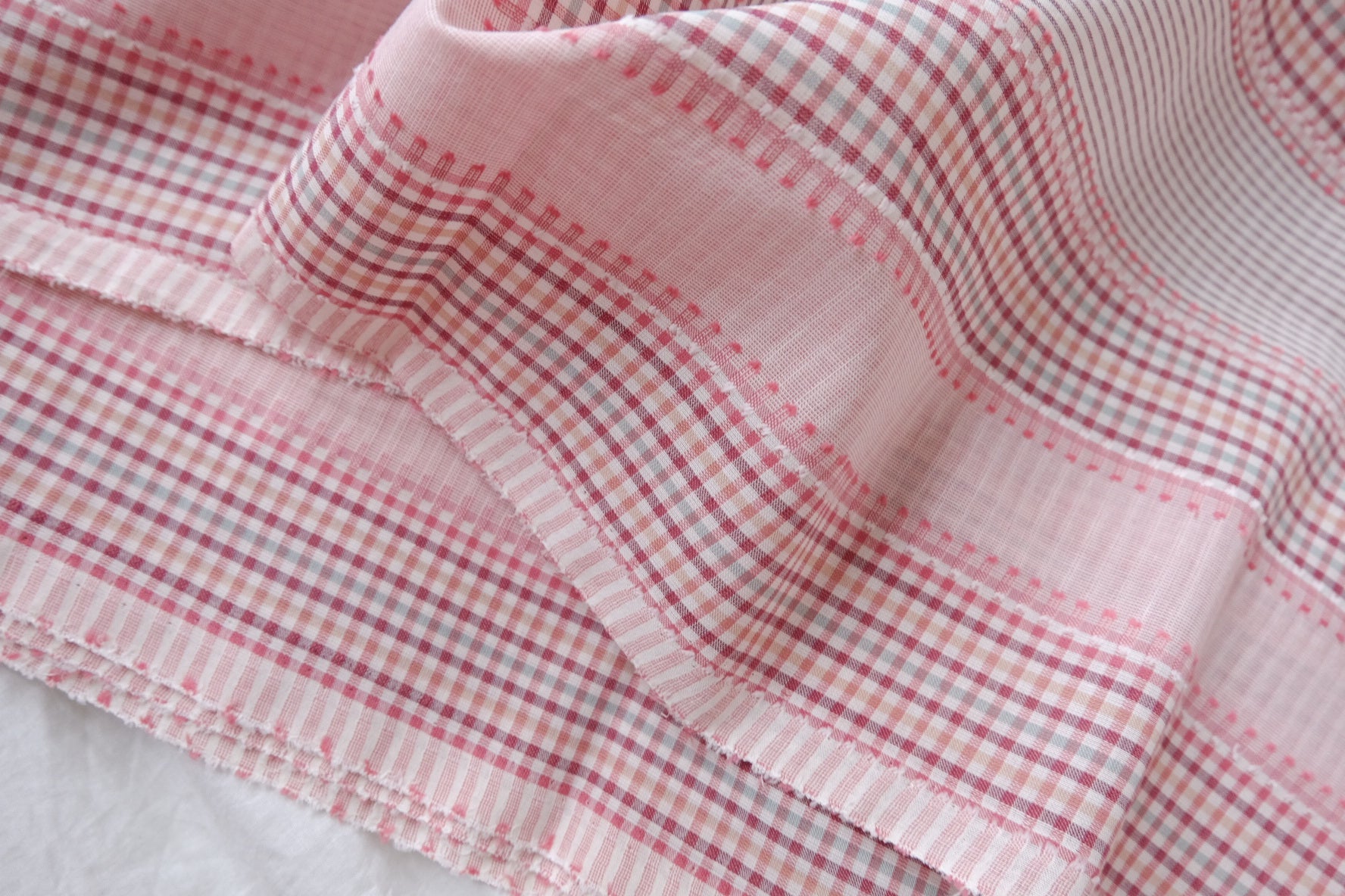 Pink Jacquard Check Cotton Fabric — 1.64 yd