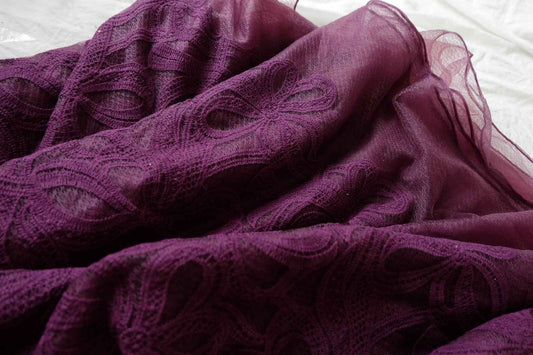 Purple Dimensional Cotton-Thread Embroidered Mesh - 2.19 yd