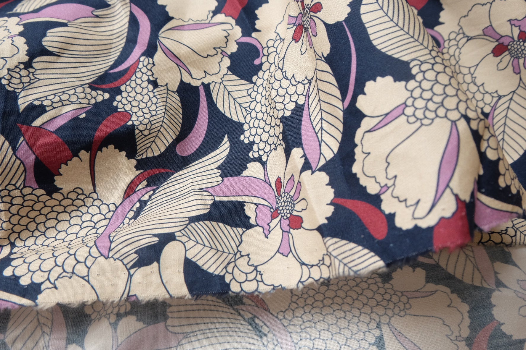 Bold Navy Floral Poplin Fabric, Crisp Statement Dress Weight, 3.28 Yards