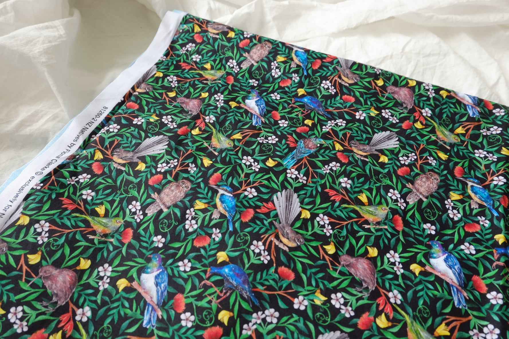 Tropical Bird Print Cotton Fabric — 2.19 yd Piece