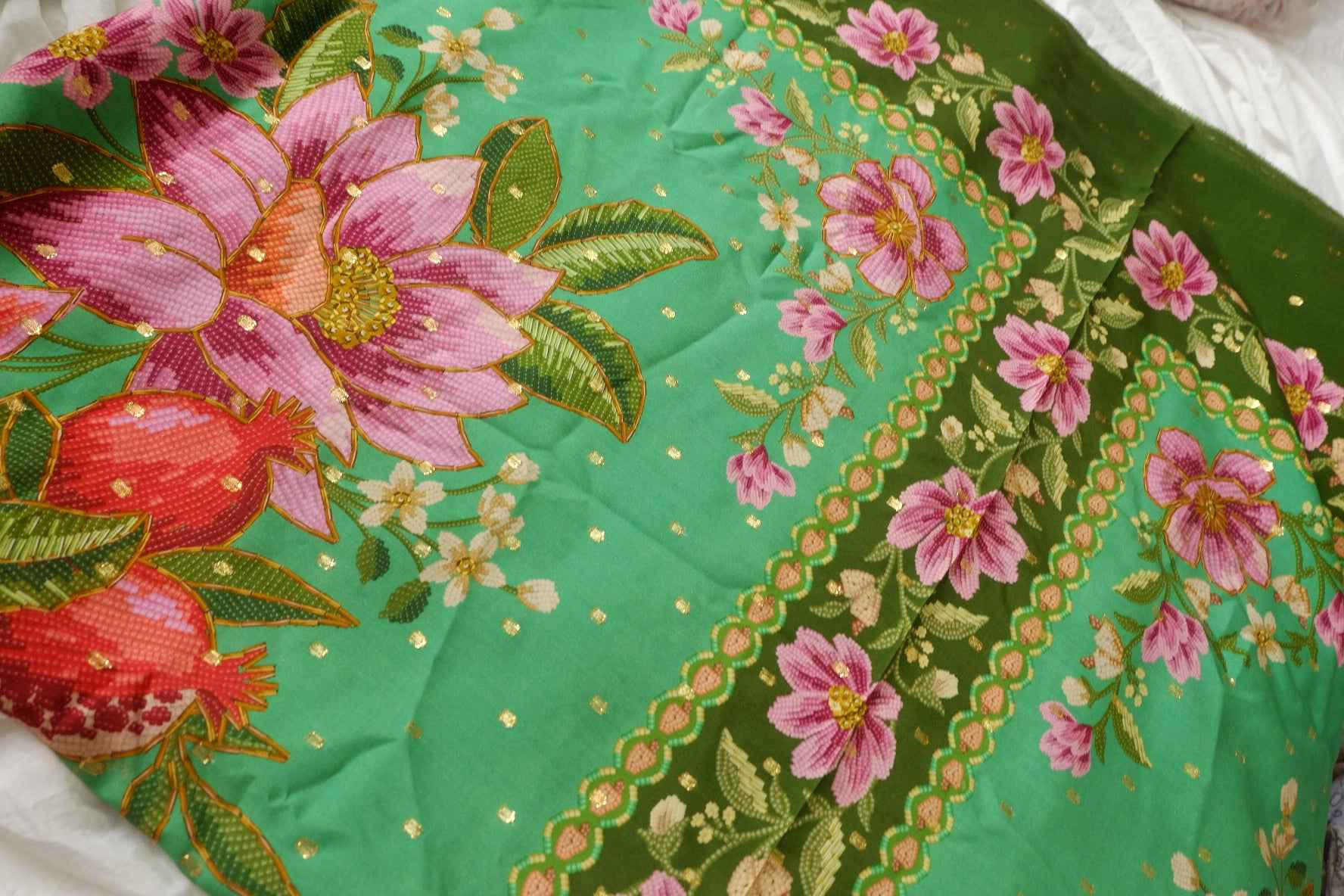 Metallic-Dotted Rayon Floral Panel Fabric - 1.75 yd
