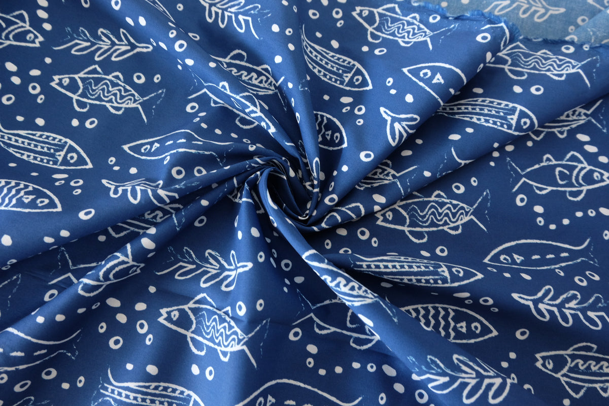 Indigo Fish High-Count Cotton Poplin – 2.2 yd