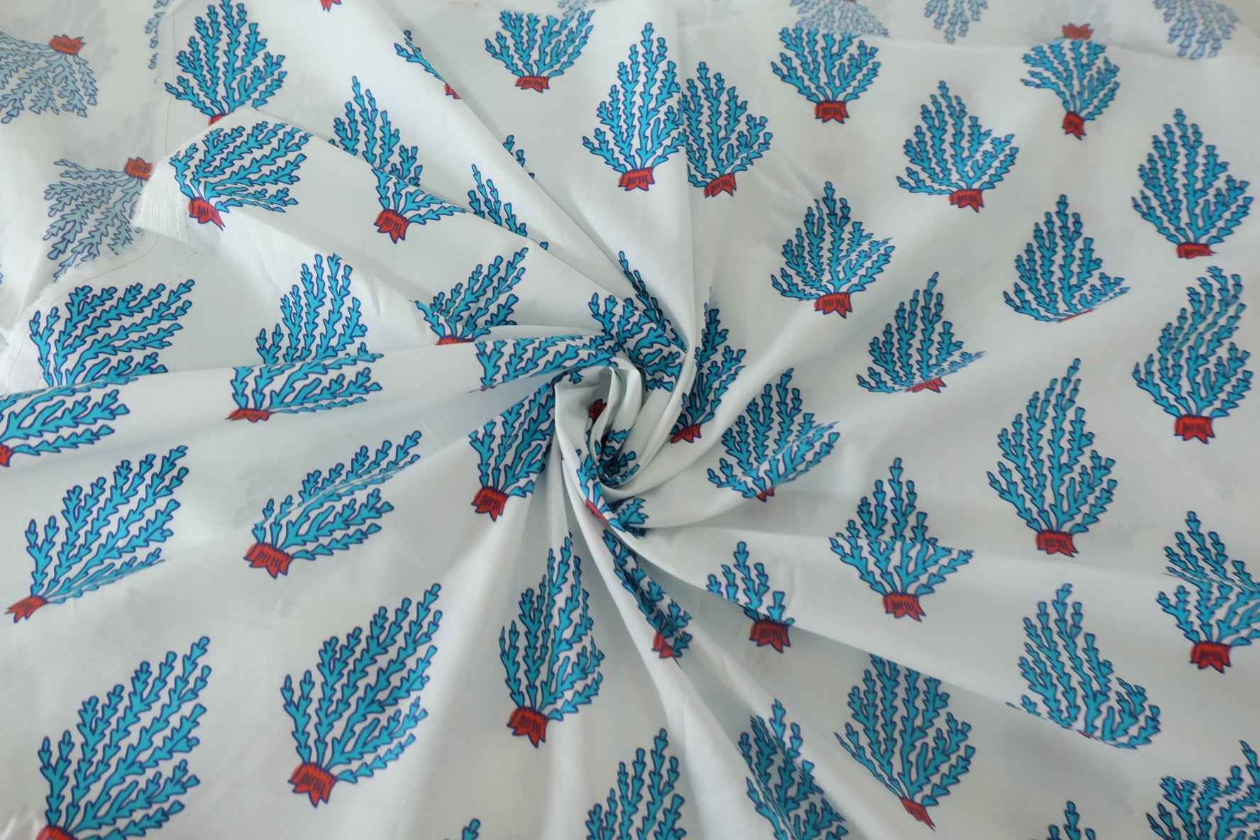 Blue Coral Print Soft Cotton Fabric – 2.2 yd