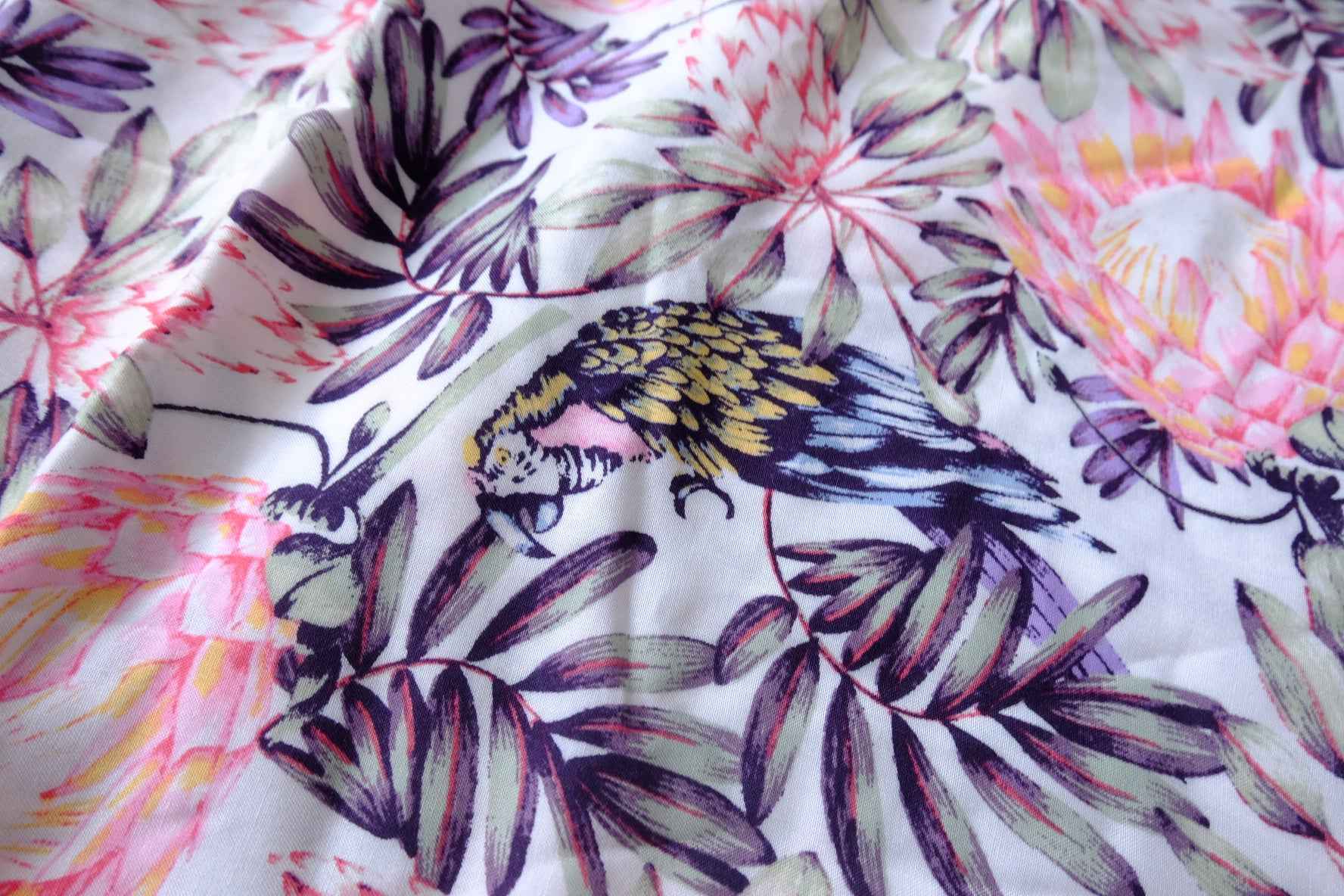 Tropical Bird Rayon Lawn Fabric - 2.19 Yards