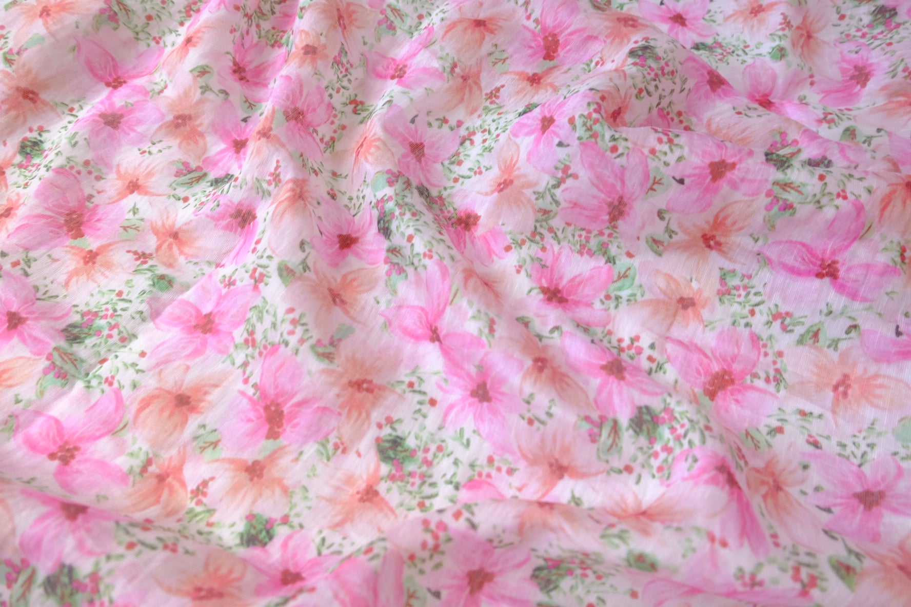 Watercolor Pink Floral Tencel-Linen Dress Fabric - 3.28 yd