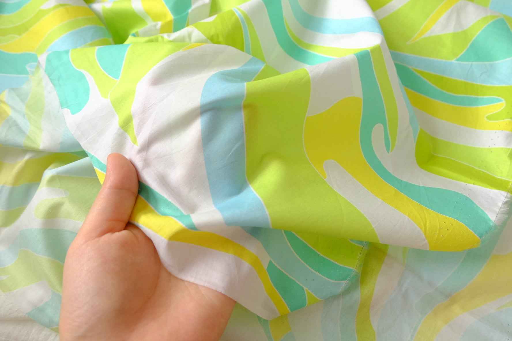 Retro Lime Swirl Cotton Lawn Fabric - 3.28 yd