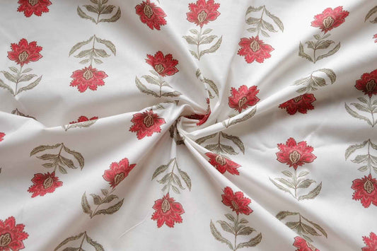 Red Botanical Stretch Cotton Poplin – 2.2 yd