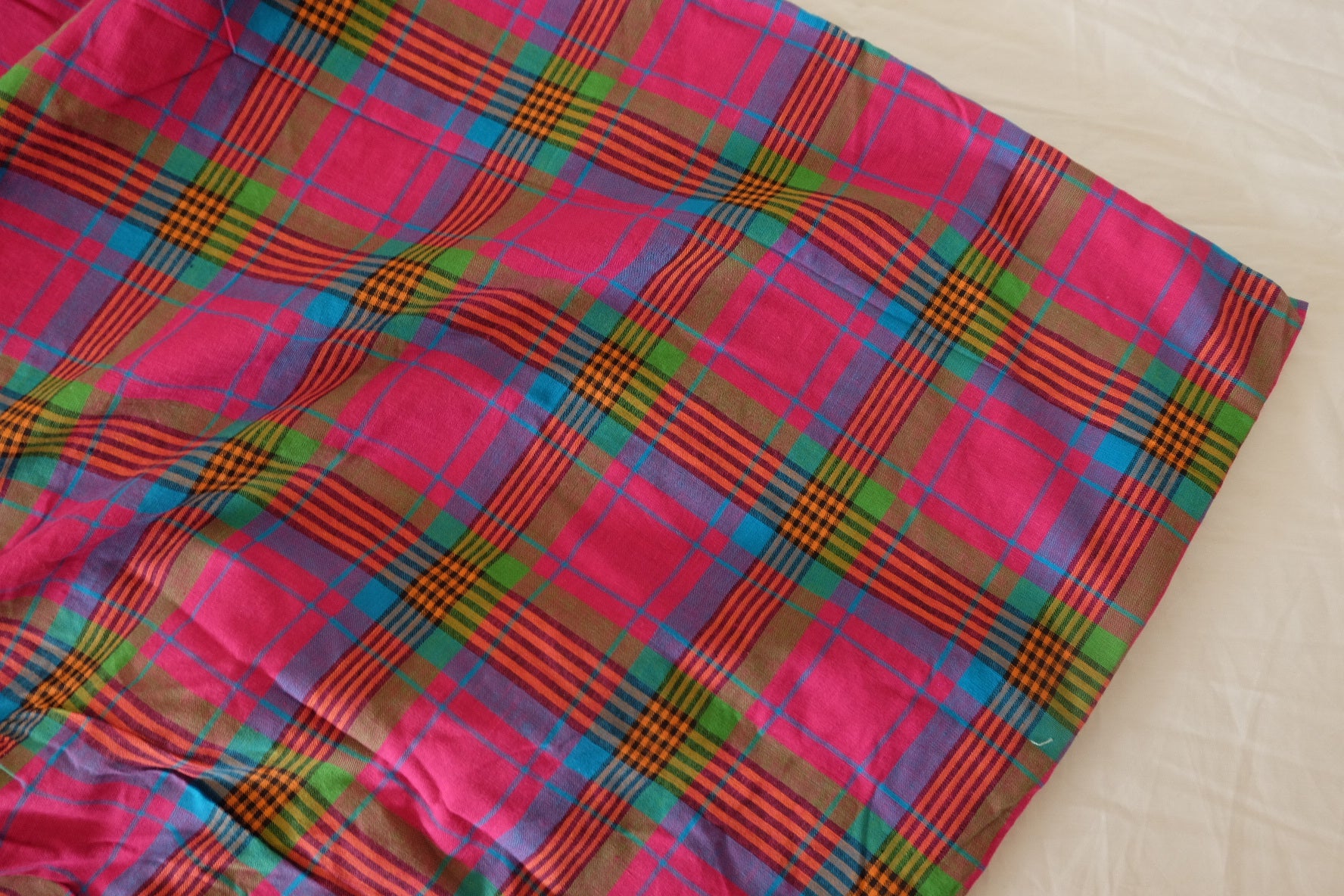 Bright Pink Yarn-Dyed Plaid Cotton Fabric - 2.2 yd