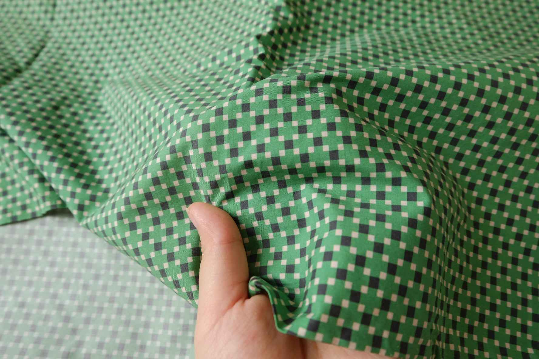 Korean Green Gingham Cotton Poplin Fabric - 2.19 yd