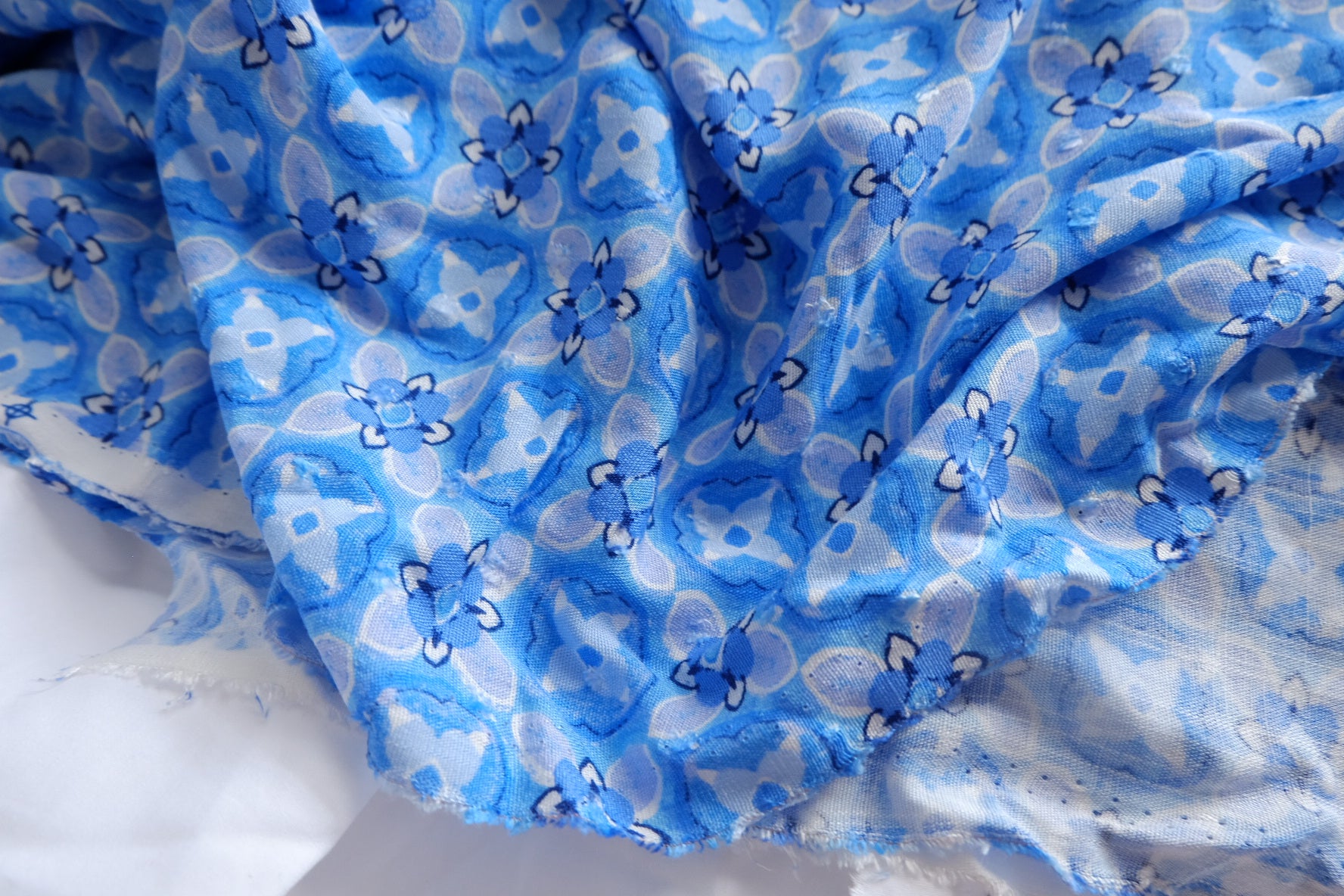Blue Floral Lyocell-Linen Blend Fabric - 3.28 yd