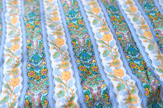 Soft Blue Paisley Floral Tencel Linen Fabric 1.6 Yards