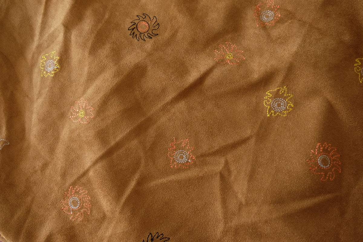 Golden Hour Blooms – Embroidered Faux Suede Fabric – 1.09 yd