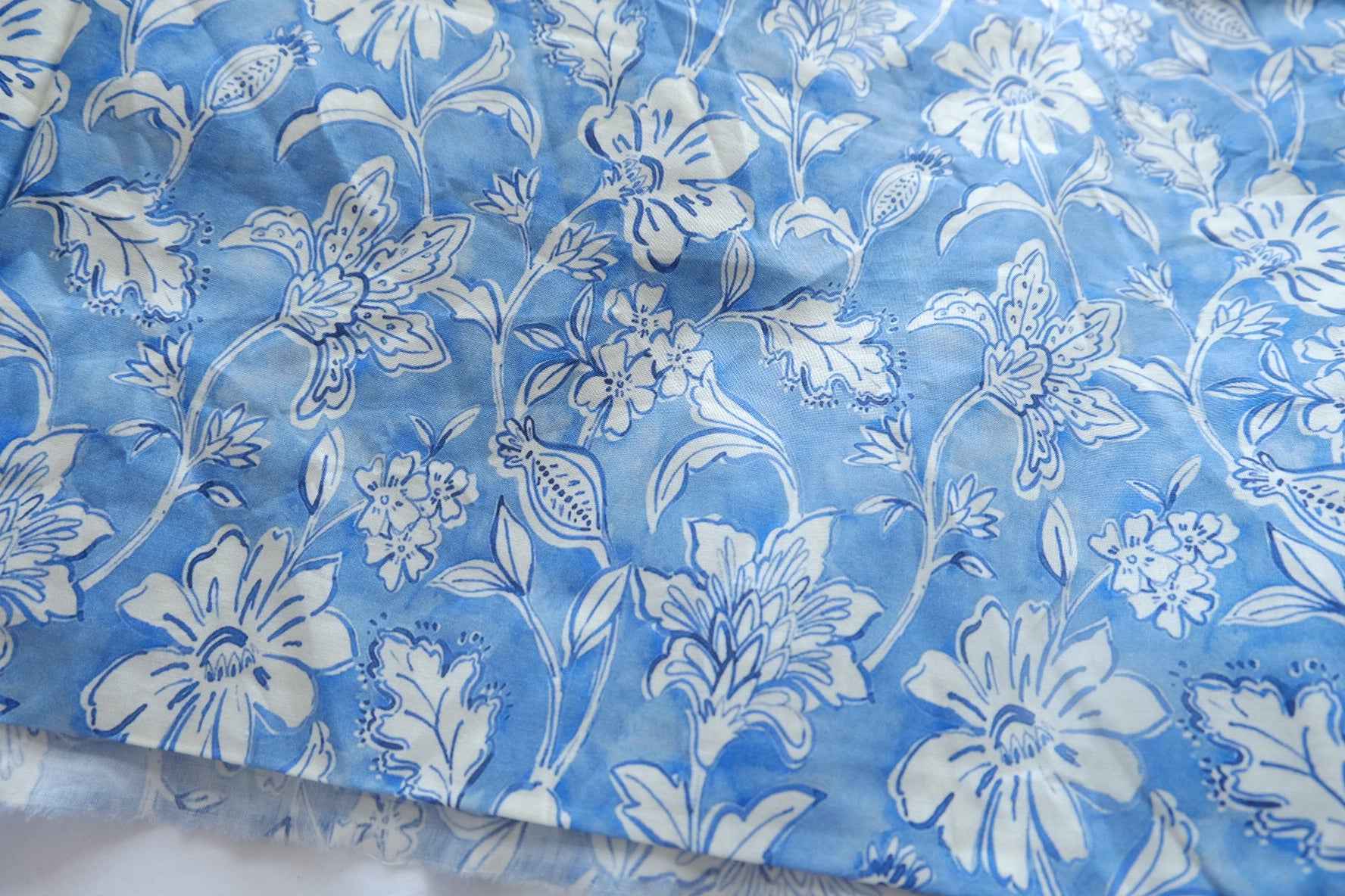 Blue Porcelain Floral Cotton Poplin Fabric - 1.97 yd