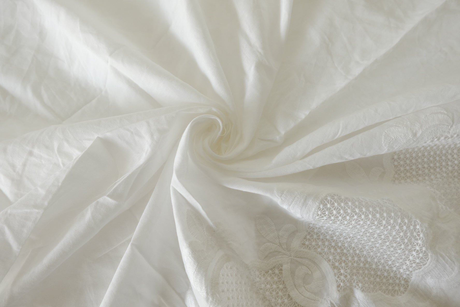White Double-Border Floral Eyelet Embroidered Cotton Fabric – 1.86 yd Piece