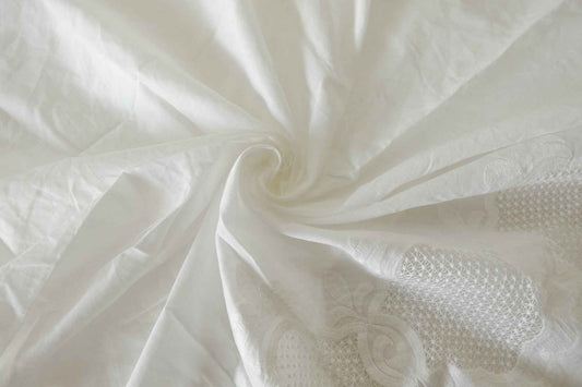 White Double-Border Floral Eyelet Embroidered Cotton Fabric – 1.86 yd Piece