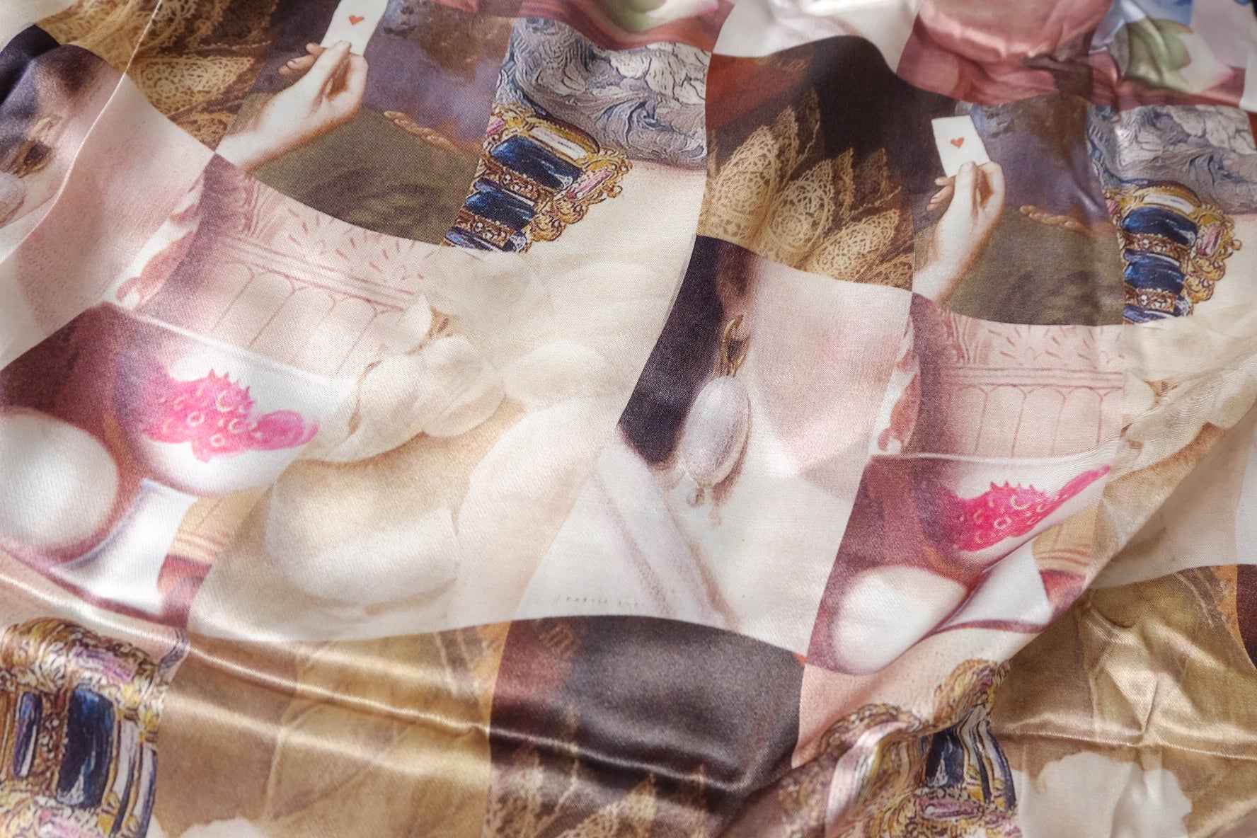 Vintage Collage Viscose Satin Fabric - 2.19 Yards