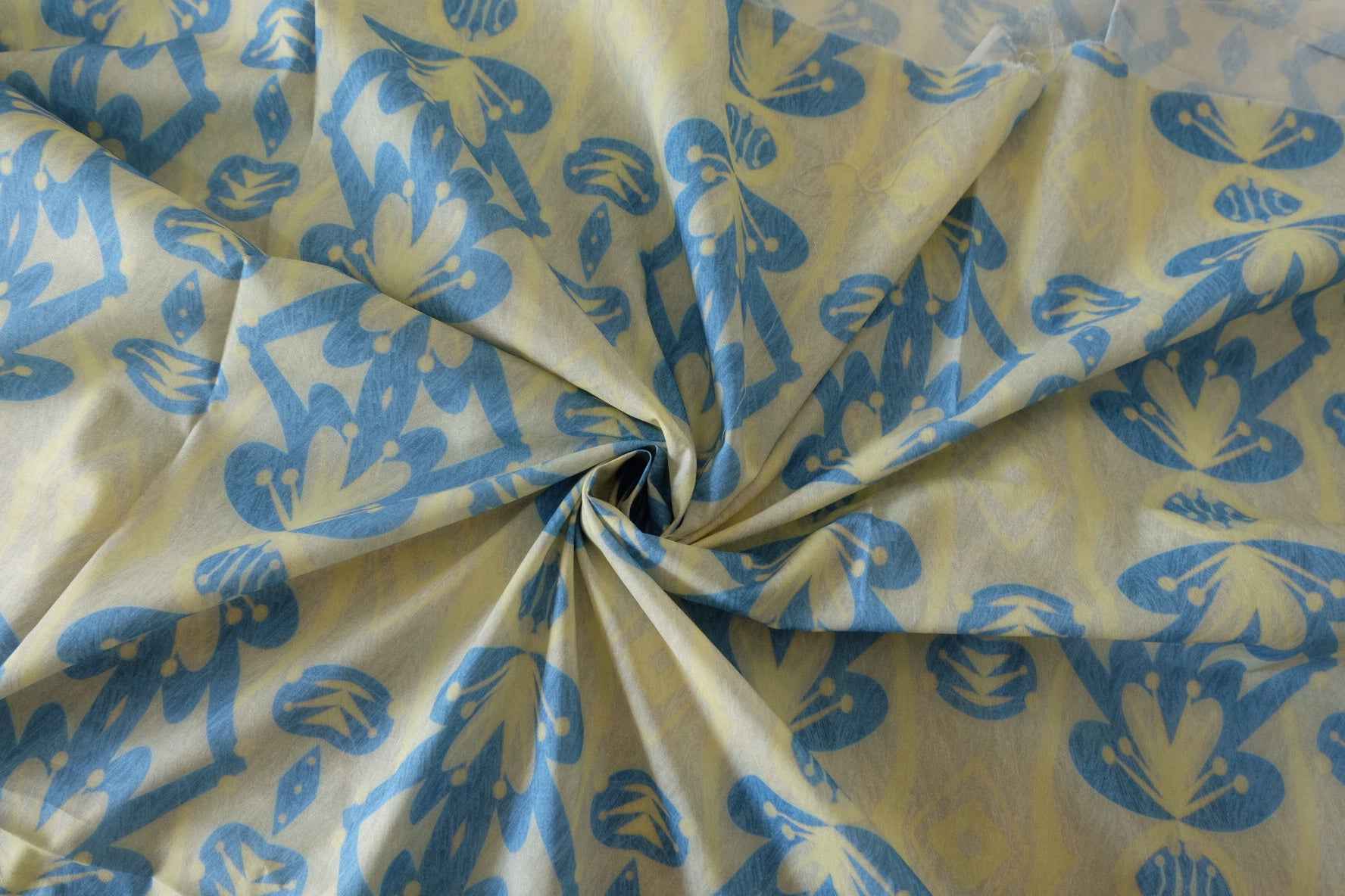Blue Geometric Floral Cotton Poplin Fabric – 2.2 yd