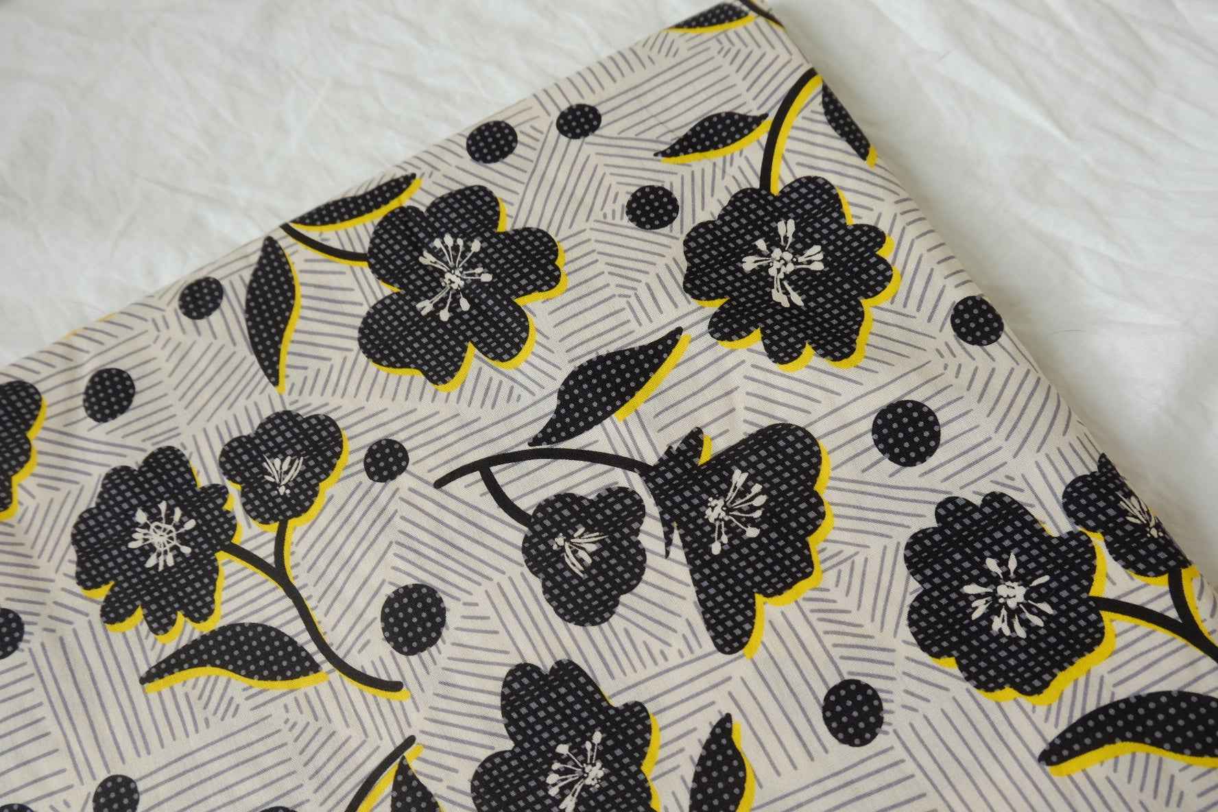 Black Floral Lightweight Cotton Poplin — 3.28 yd Piece