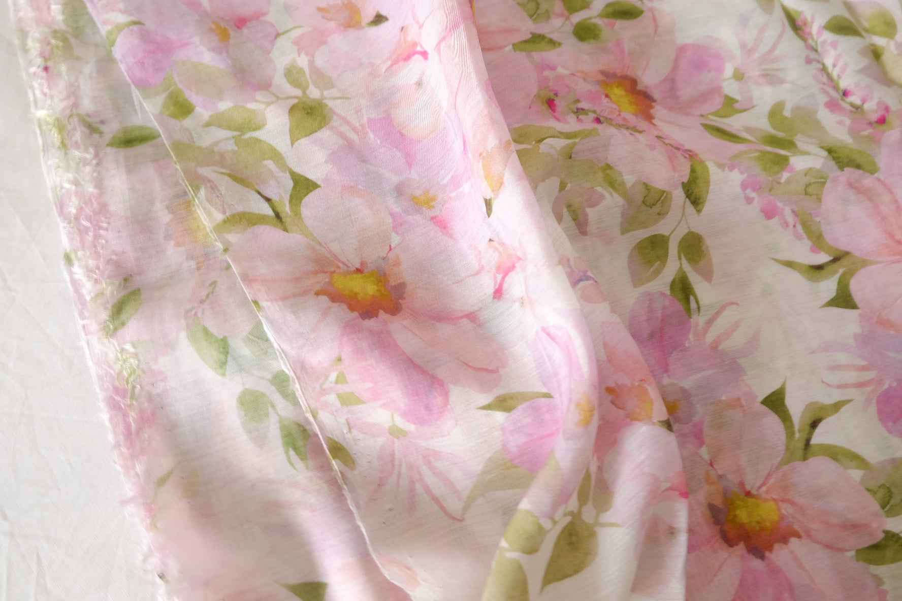 Pink Watercolor Floral Tencel Ramie Blend Fabric – 3.3 yd