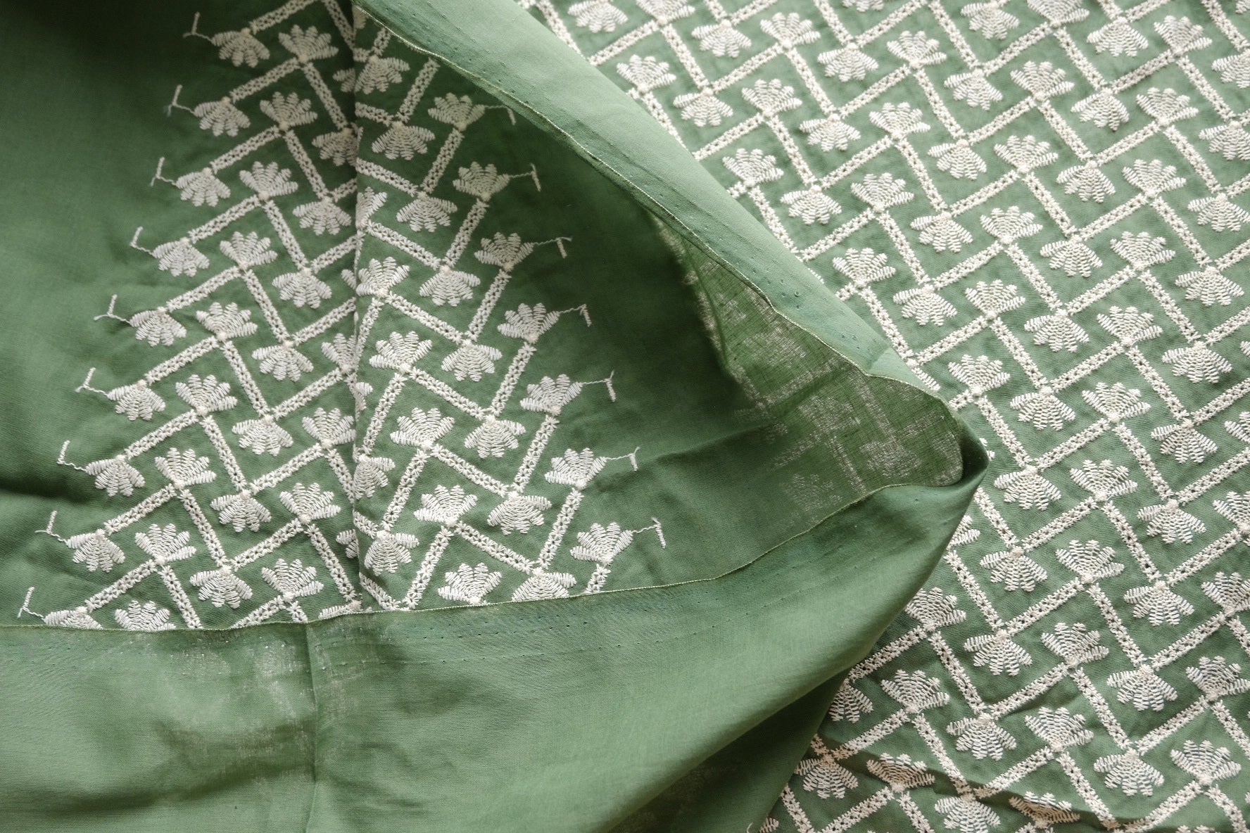 Green Geometric Embroidered Cotton – 2.2 yd
