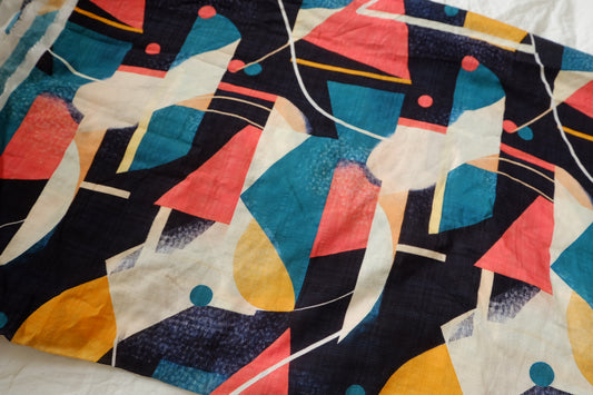 Abstract Geometric Cotton Linen Fabric – Soft, Lightweight Summer Shirting (1.75 yards)