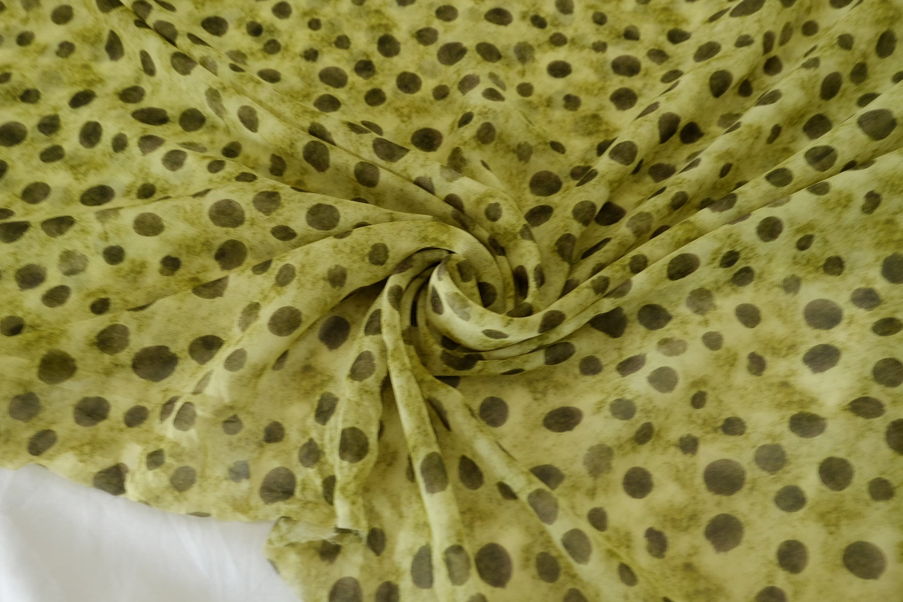 Olive Abstract Polka Dot Chiffon Fabric – 2.2 yd