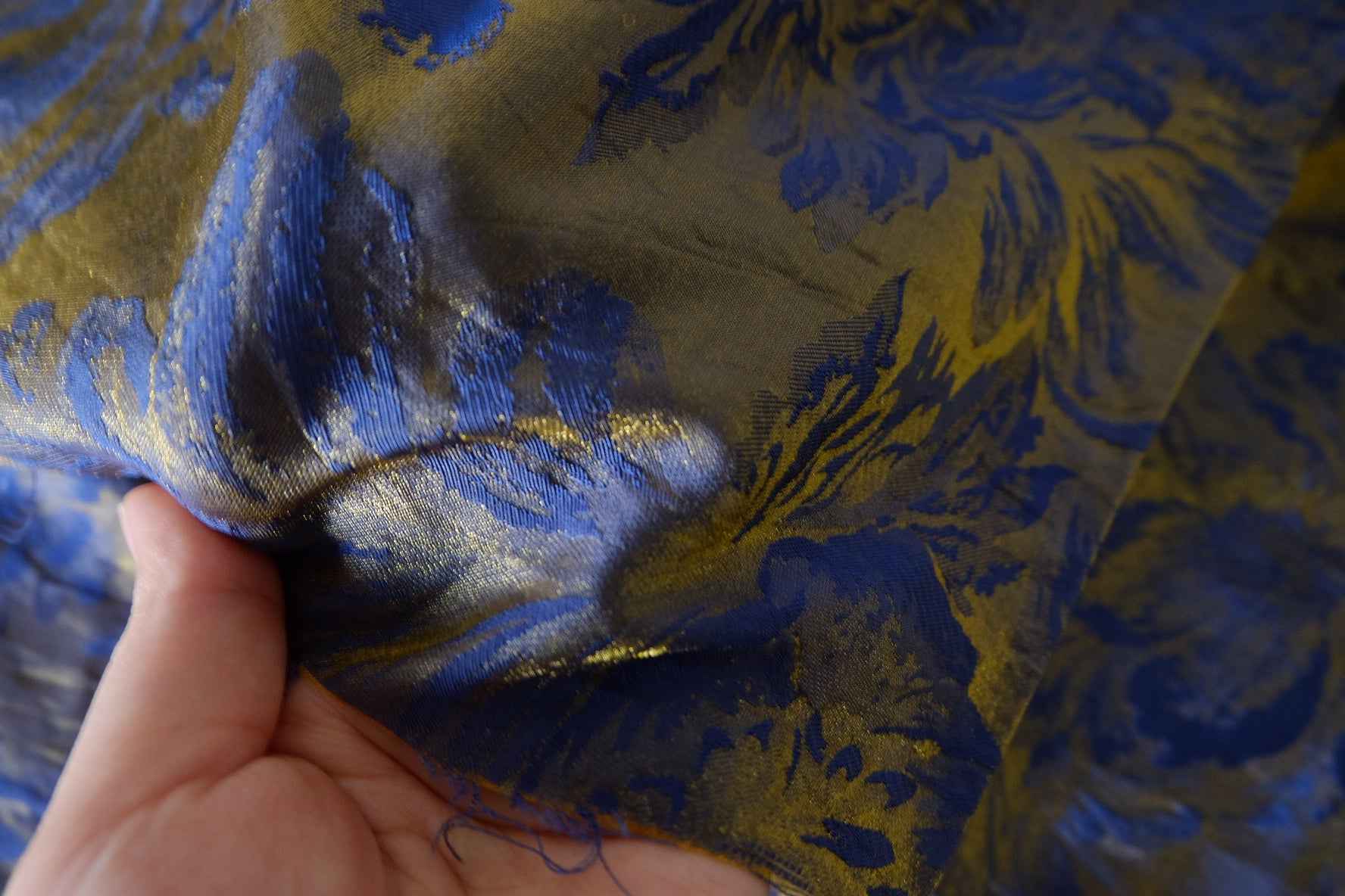 Blue Gold Iridescent Jacquard Satin Fashion Fabric – 2.5 yd