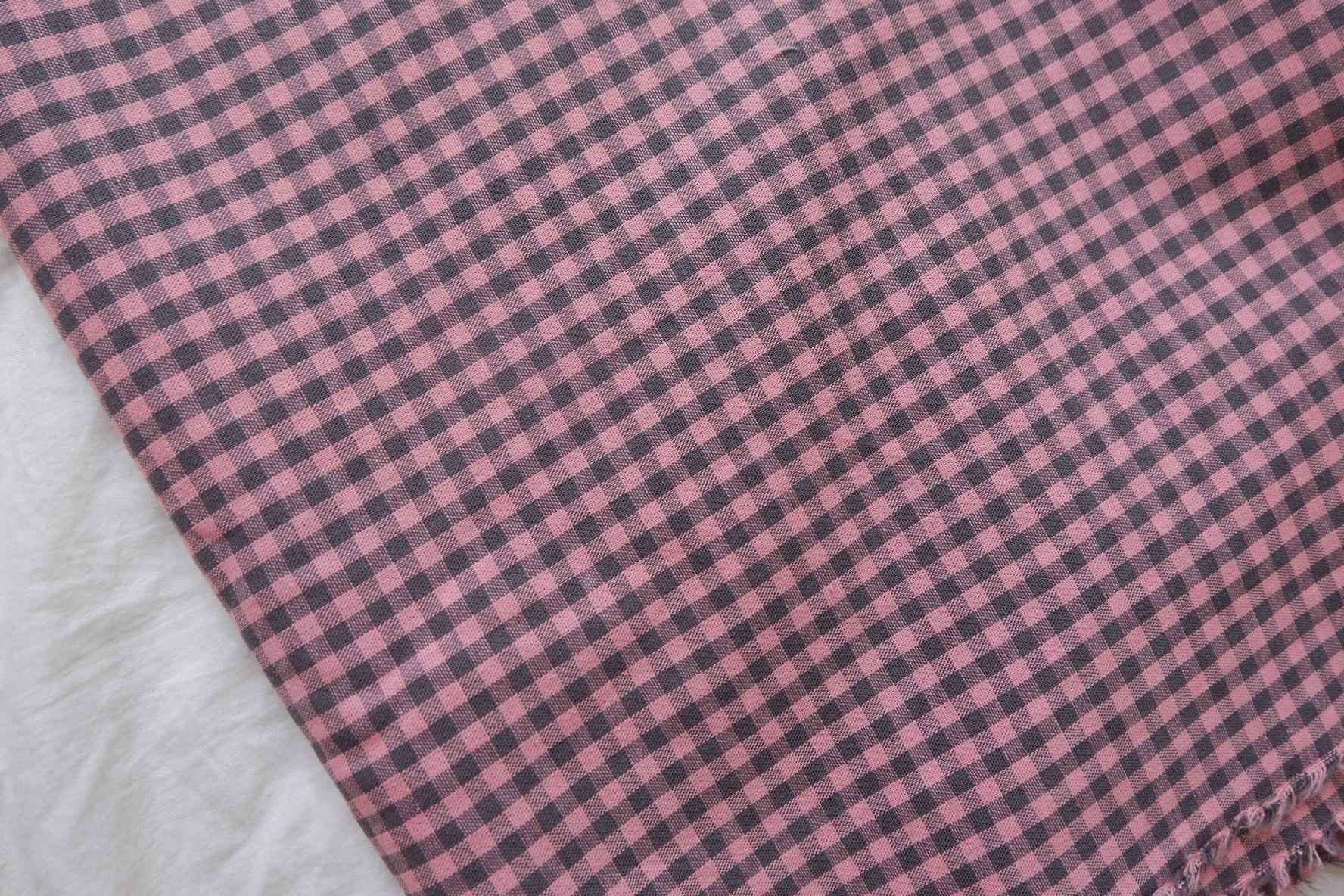 Pink Mini Gingham Cotton Linen Fabric - 2.19 yd