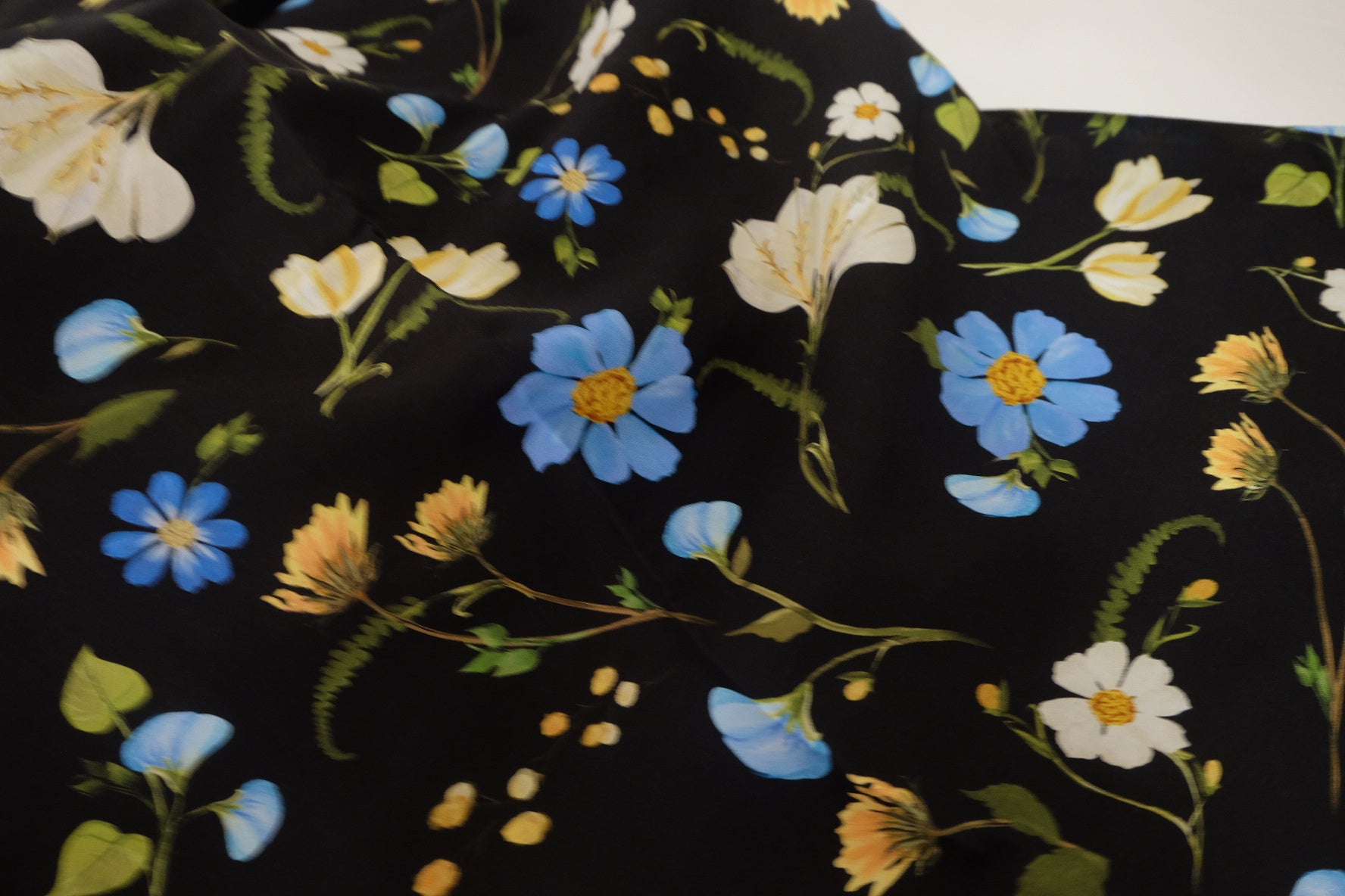 Blue Wildflower Rayon Poplin Fabric – 2.7 yd