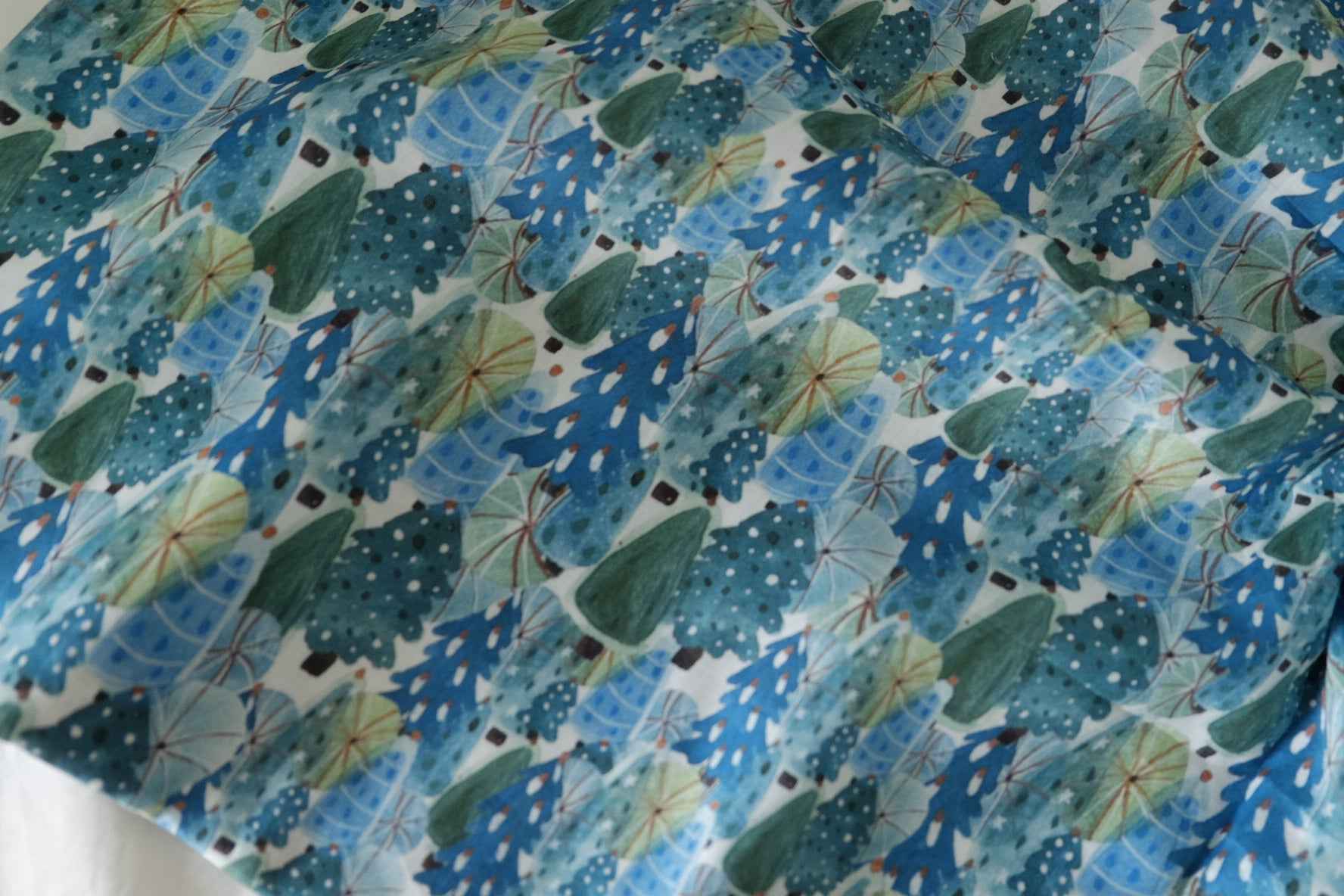 Blue Green Botanical Cotton Sateen Fabric – 1.6 yd