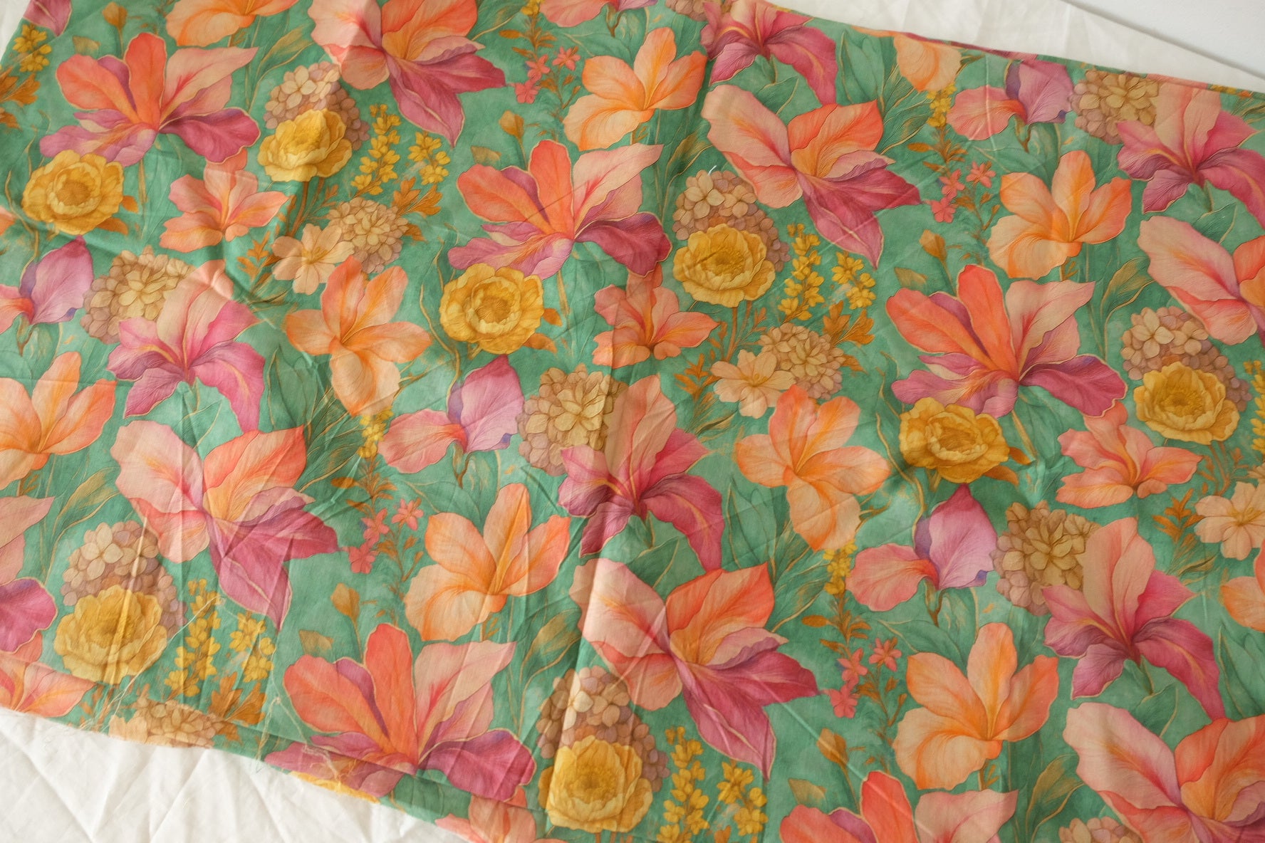 Tropical Floral Cotton Lawn Fabric in Green - 3.3 yd