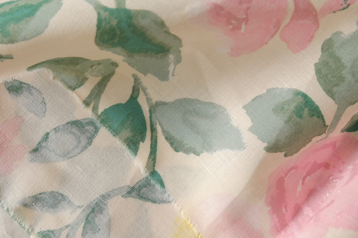 Watercolor Rose Linen Cotton — 2.19 yd
