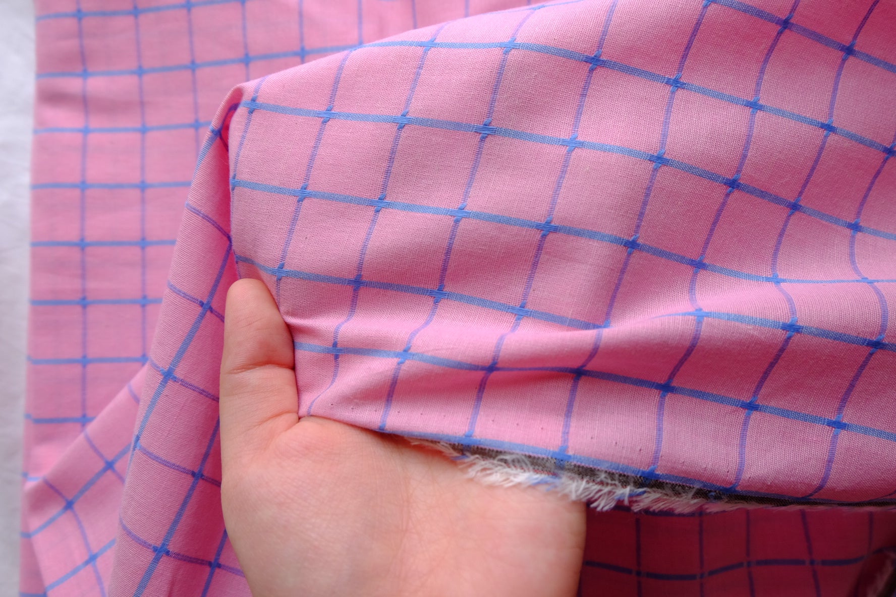 Pink & Blue Windowpane Jacquard Cotton – 2.2 yd