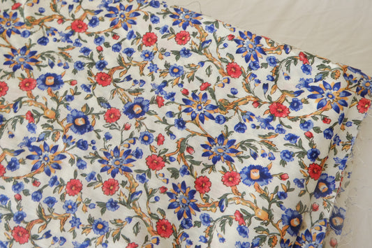 Red & Blue Trailing Floral Cotton Lawn Fabric – 2.46 yd Piece