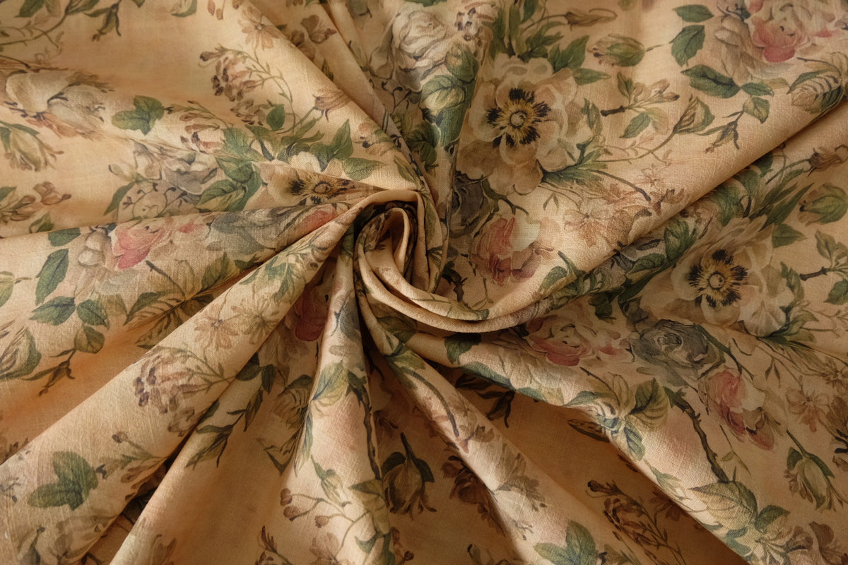 Antique Rose Garden – Vintage Linen Cotton Fabric | 2.2 yards