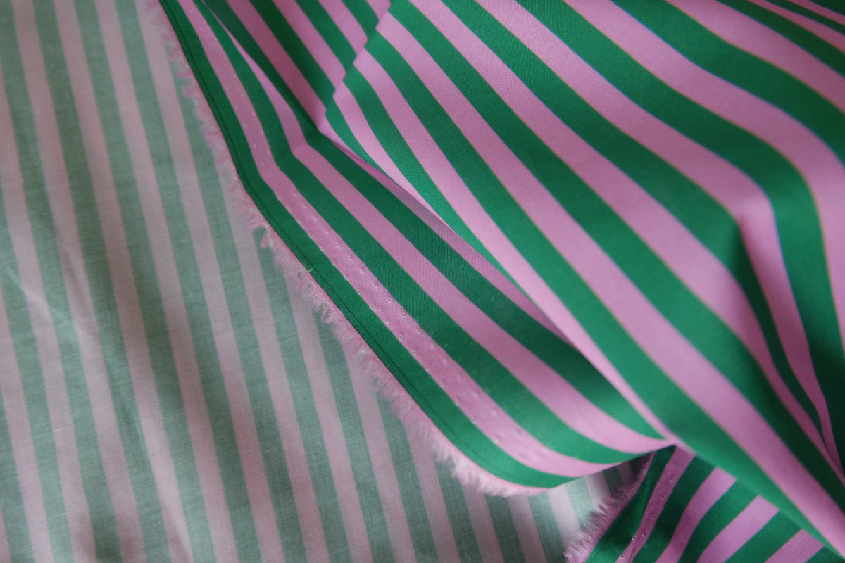Pink & Green Candy Stripe Cotton Poplin – 2.2 yd / 3.3 yd