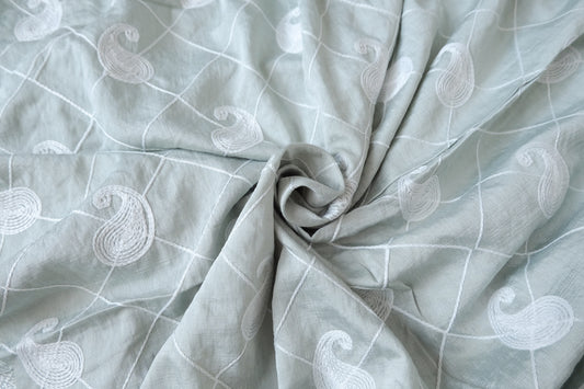 One-Sided Placement Embroidered Tencel Linen Fabric 1.7 Yards