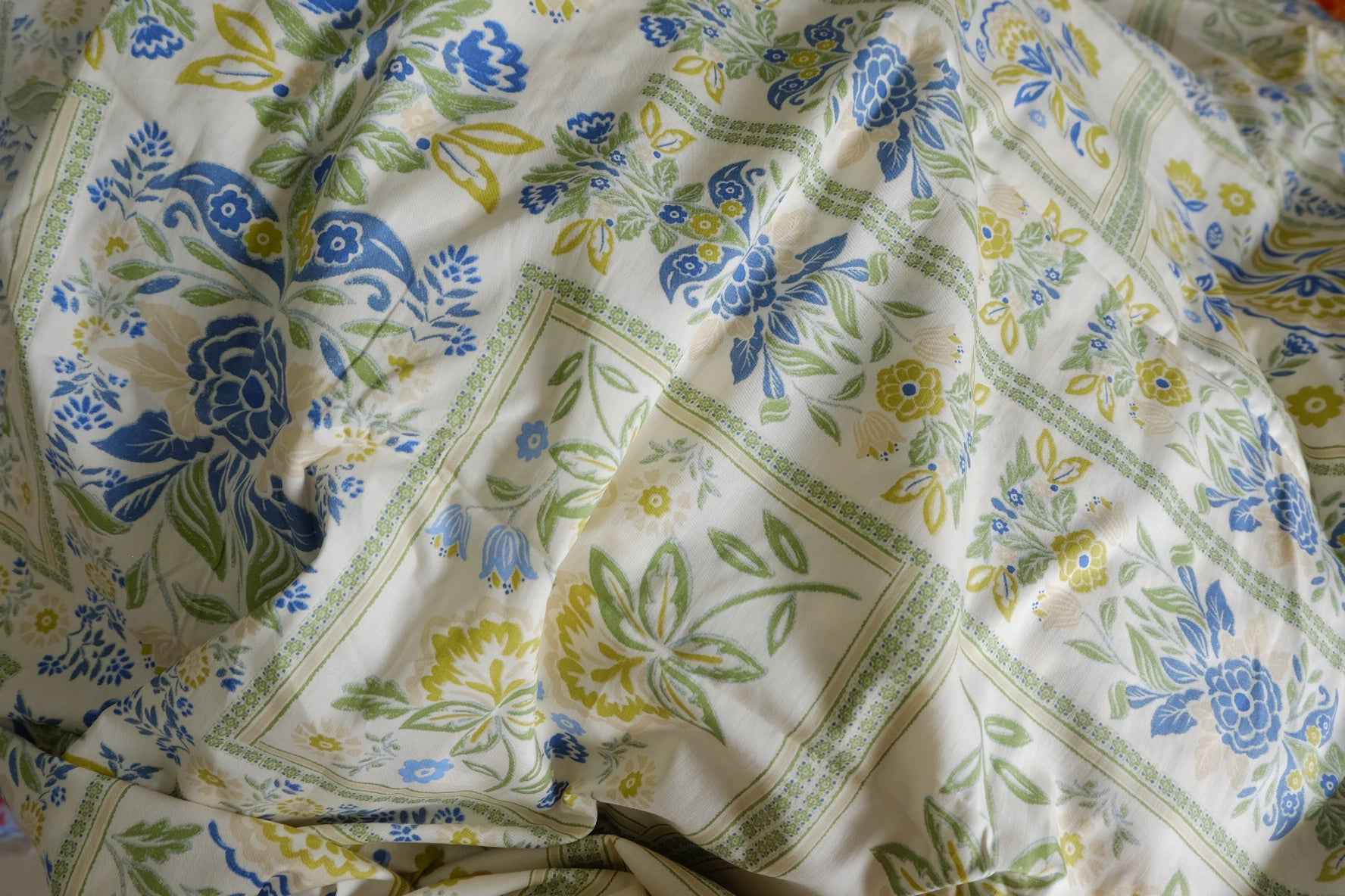 Blue Green Tile Floral Cotton Poplin Fabric – By the Yard