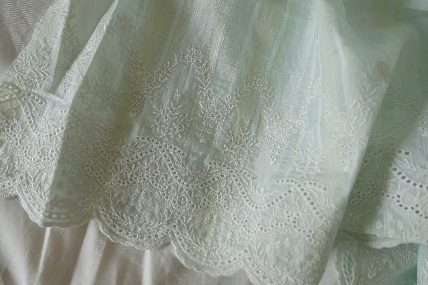 Mint Textured Cotton Blend with Double Embroidered Borders – 2.19 yd