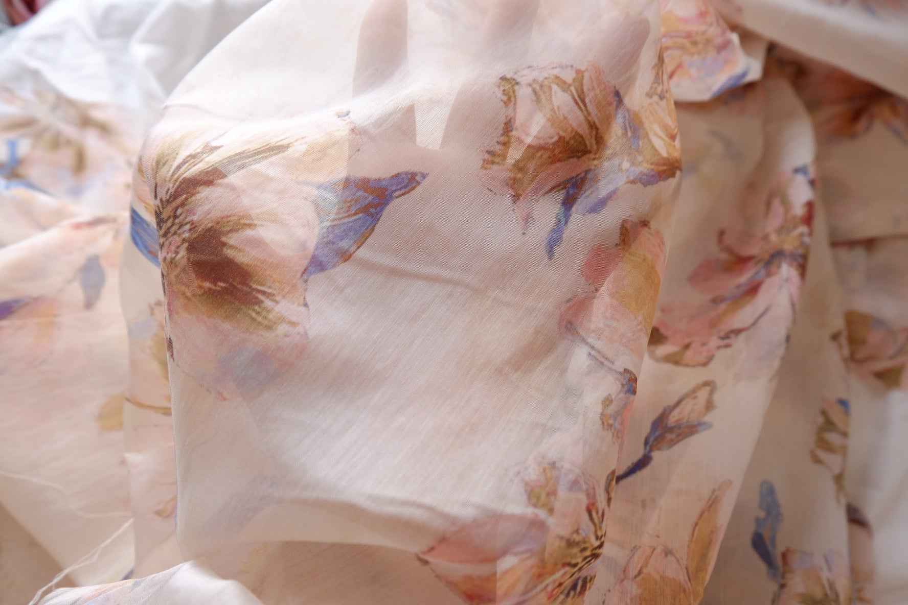Watercolor Floral Sheer Tencel Fabric - 3.28 yd