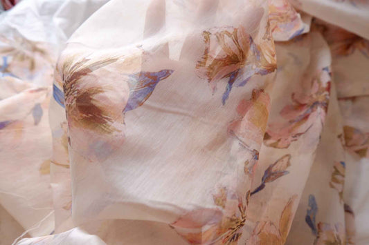 Watercolor Floral Sheer Tencel Fabric - 3.28 yd