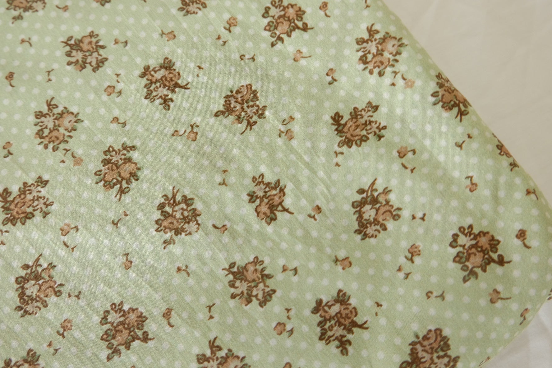 Sage Green Vintage Bouquet Print Cotton Lawn Fabric – 3.28 yd Piece