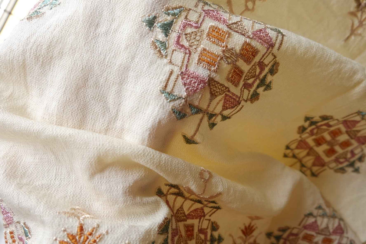 Ivory Heavy Border Embroidered Tencel Nylon — 2.5 yd