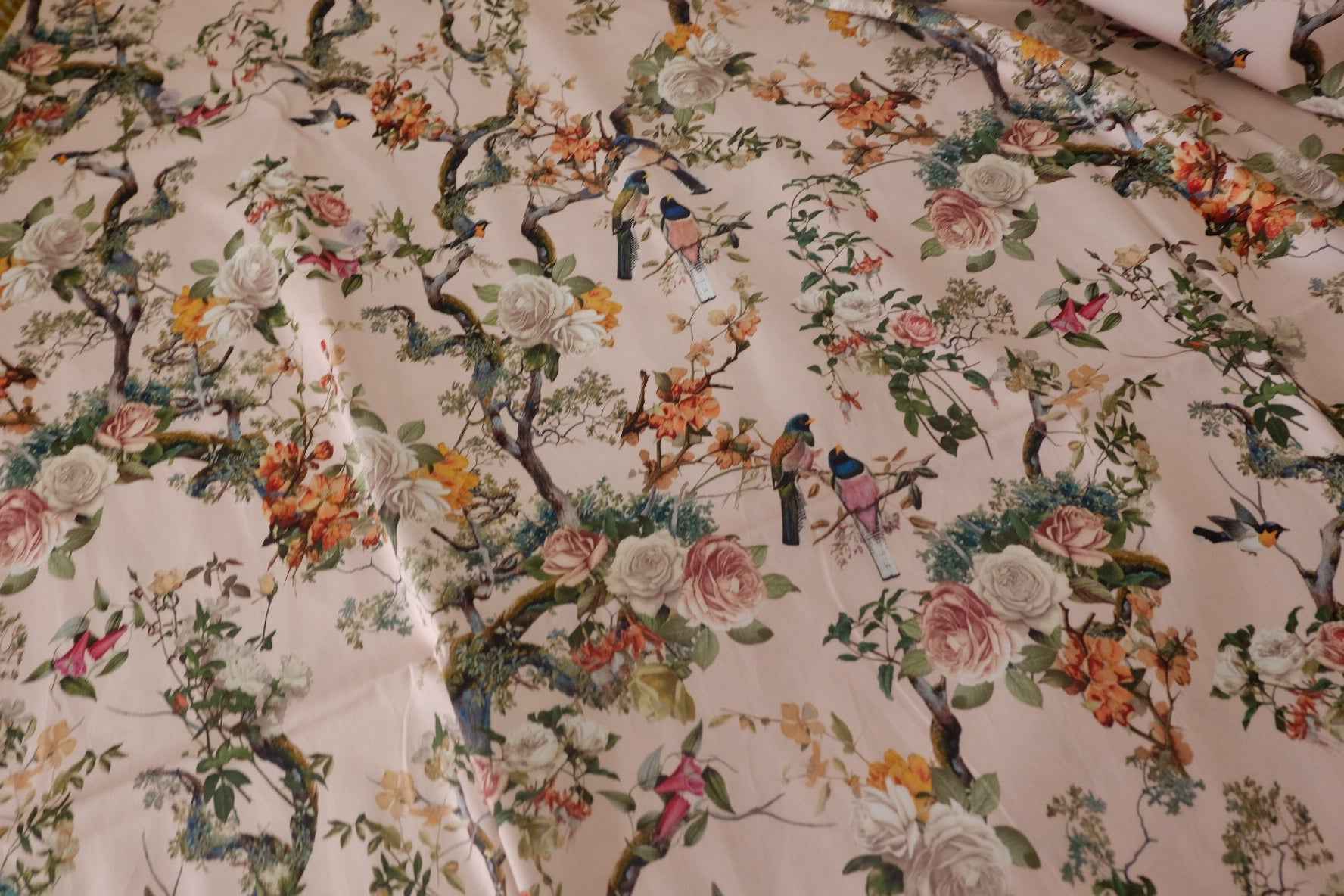 Blush Birds & Roses Stretch Cotton Sateen – 2.2 yd