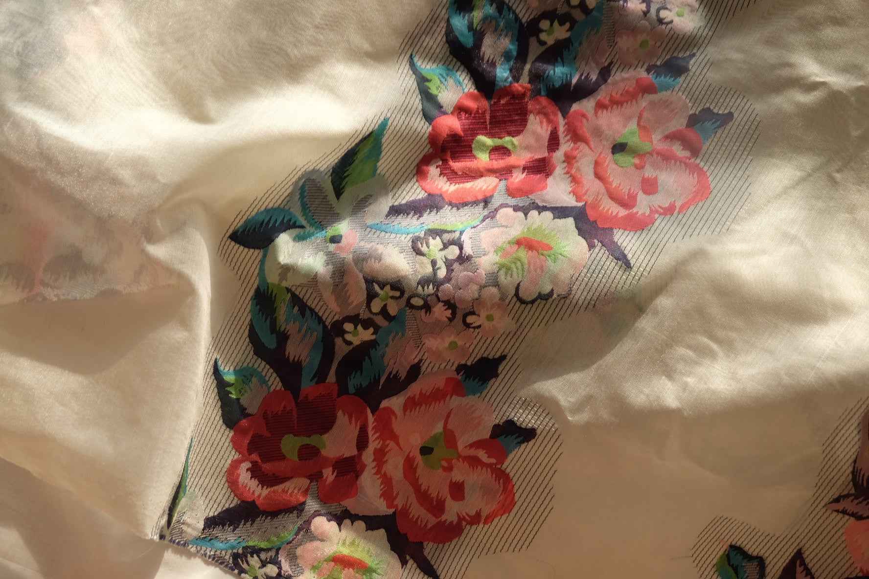 Double-Sided Floral Embroidered Organza Fabric, Statement Occasion Dress Weight, 3.28 Yards