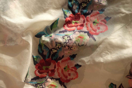 Double-Sided Floral Embroidered Organza Fabric, Statement Occasion Dress Weight, 3.28 Yards