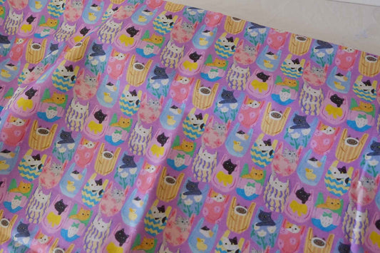 Playful Cat Cotton Fabric – 2.2 yd