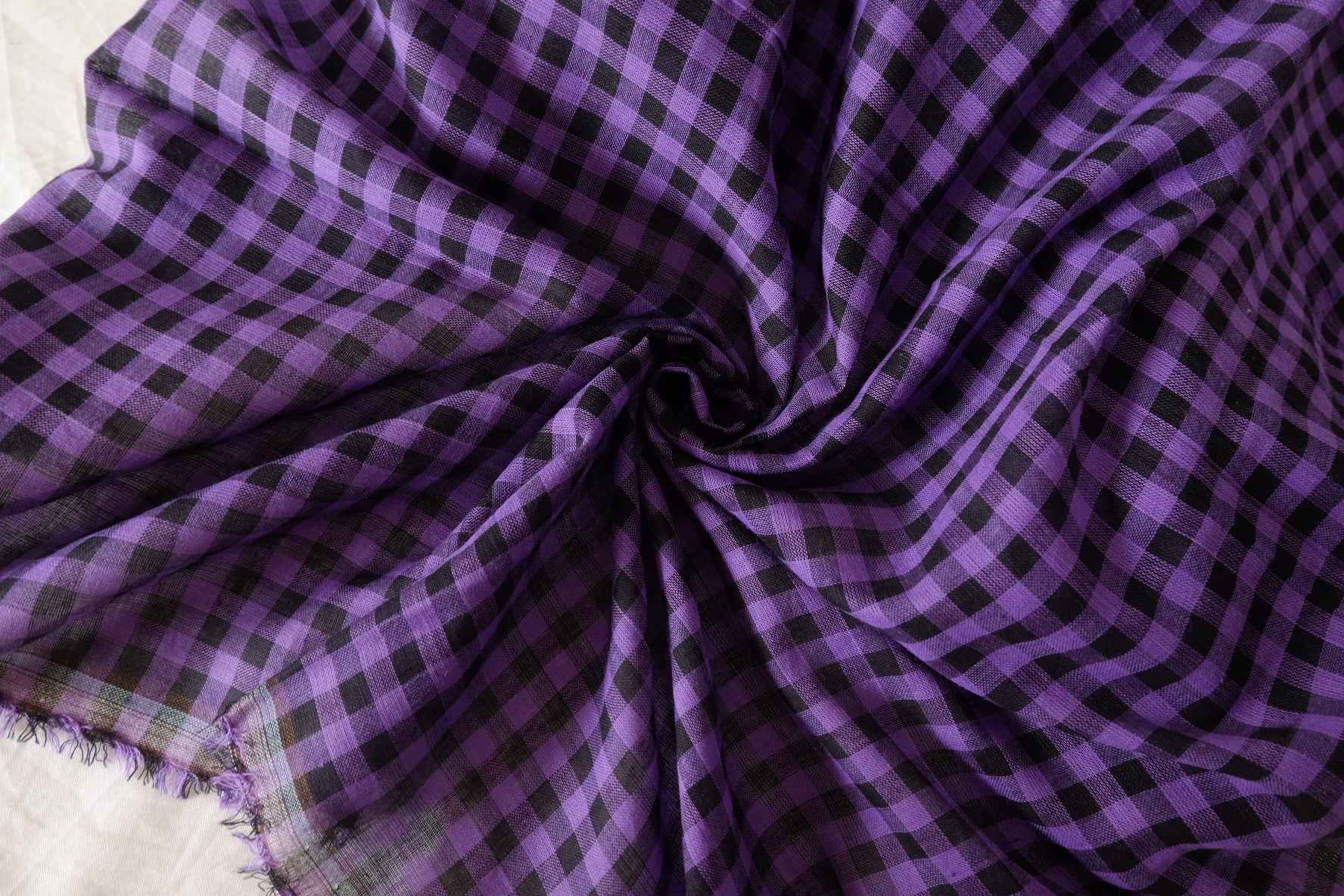 Purple & Black Gingham Cotton Gauze Fabric – 3.3 yd