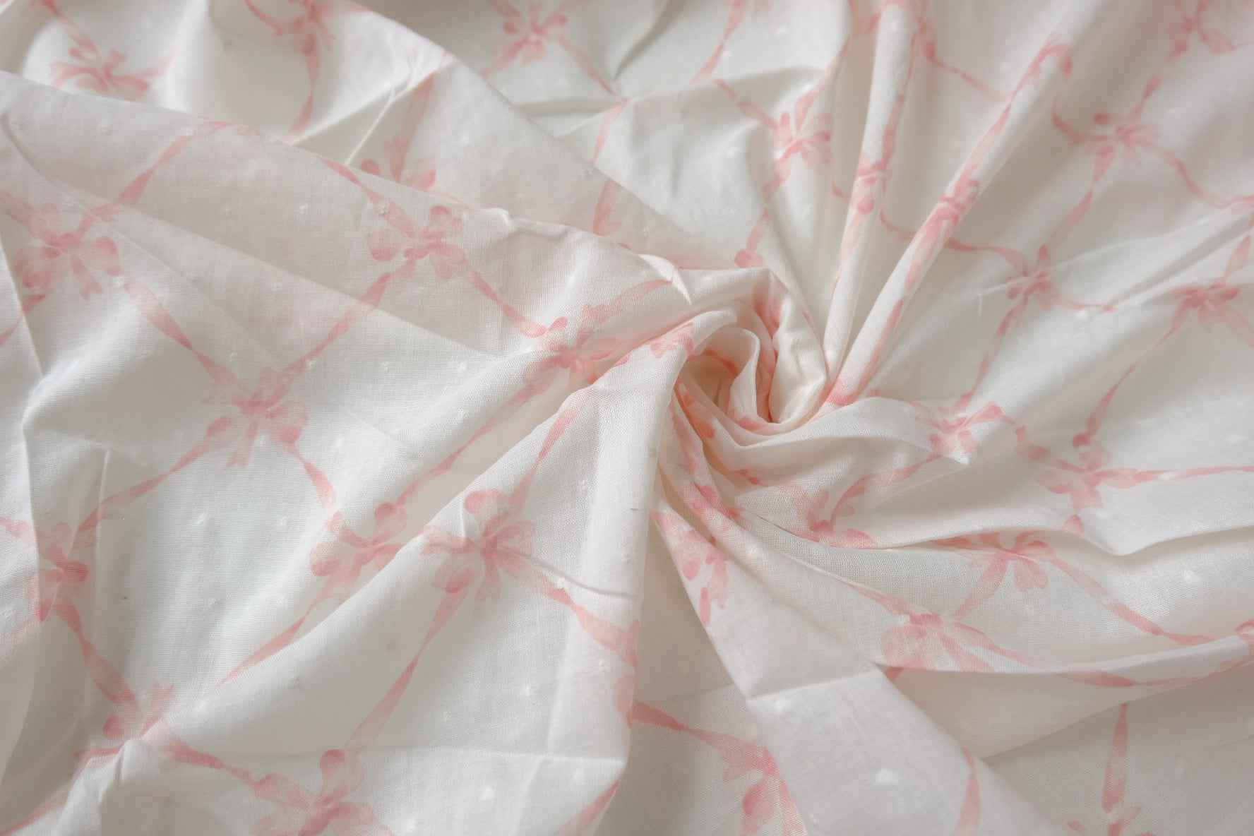 Sheer Pink Lattice Clip-Dot Cotton Fabric - 3.28 yd