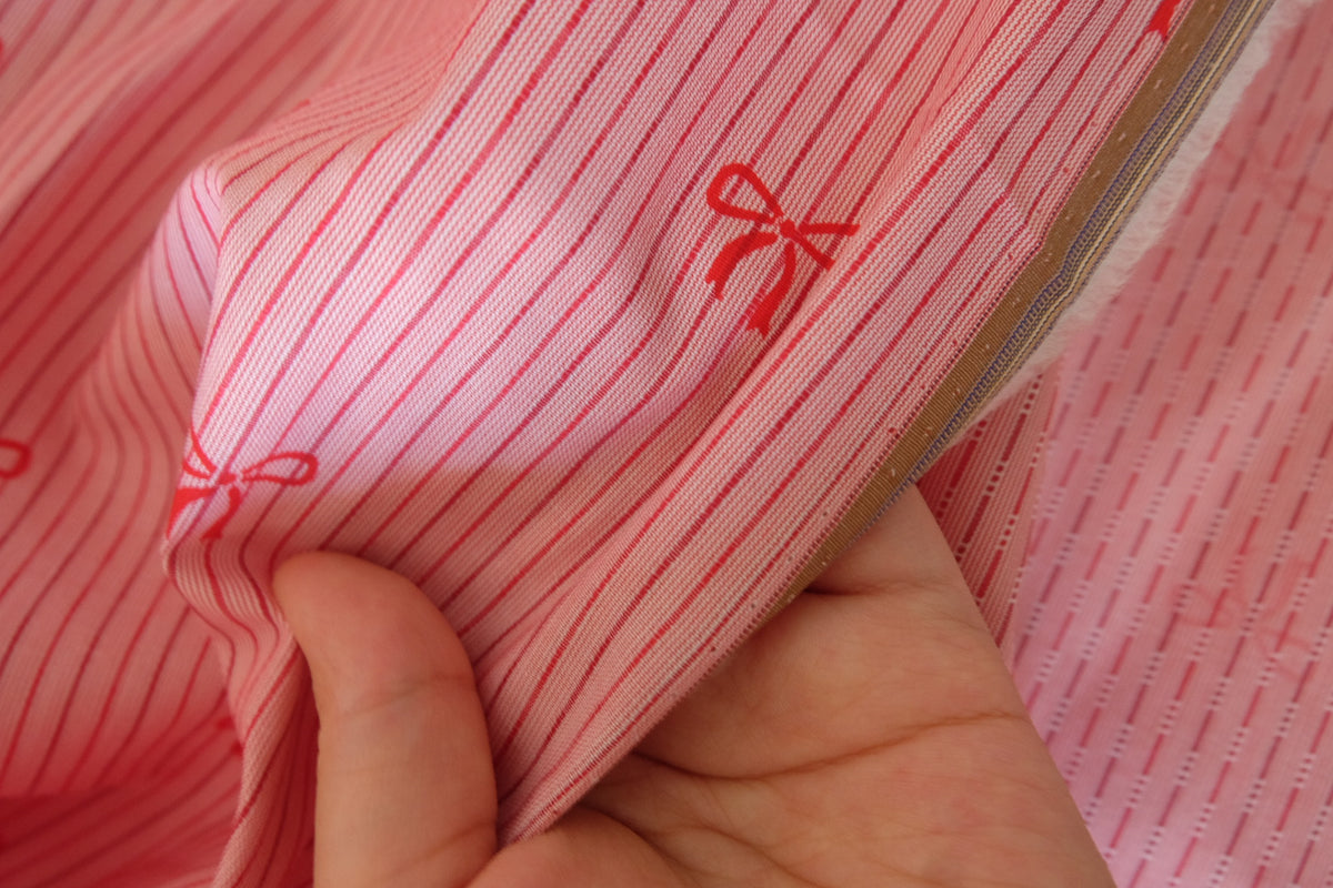 Sweet Little Bows – Pink Striped Cotton Fabric | 1.6 Yards